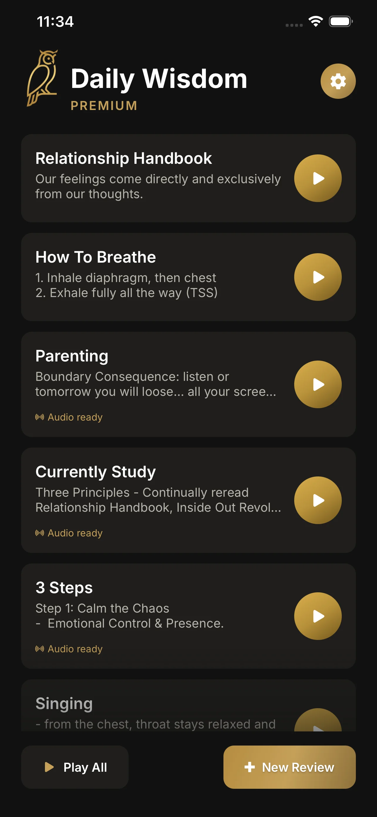 Your Daily Wisdom app showing a morning wisdom reminder